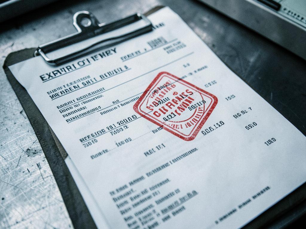 Close crop of an export document with a red customs chop stamp